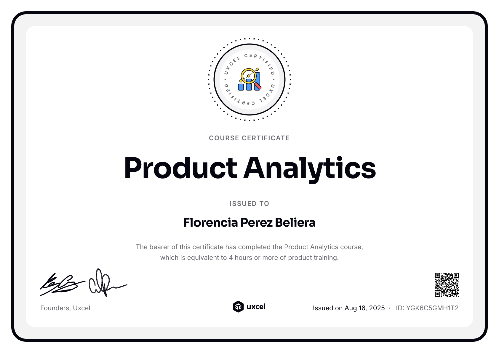 Florencia Perez Beliera's certificate